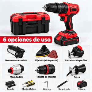 Herramienta Inalambrica 6 en 1 Taladro + Motosierra + Lija