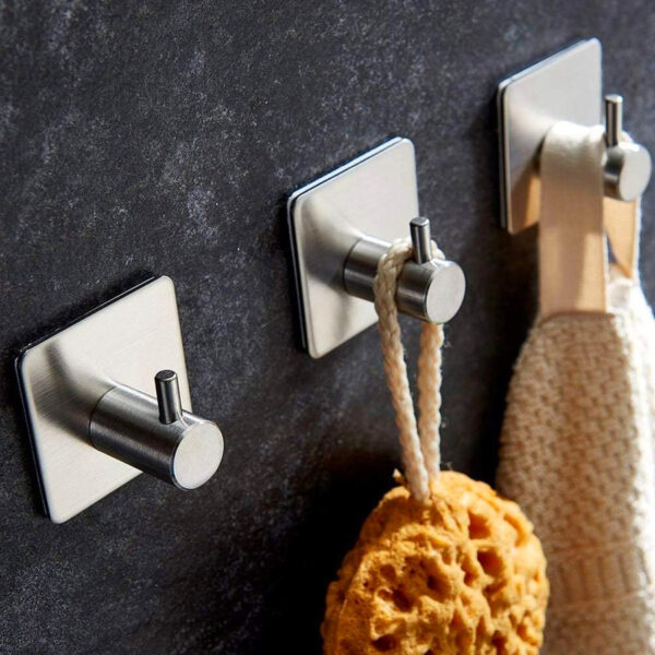 Set Ganchos de Pared Adhesivos de Níquel Cepillado Pack x4 - Imagen 2