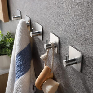 Set Ganchos de Pared Adhesivos de Níquel Cepillado Pack x4