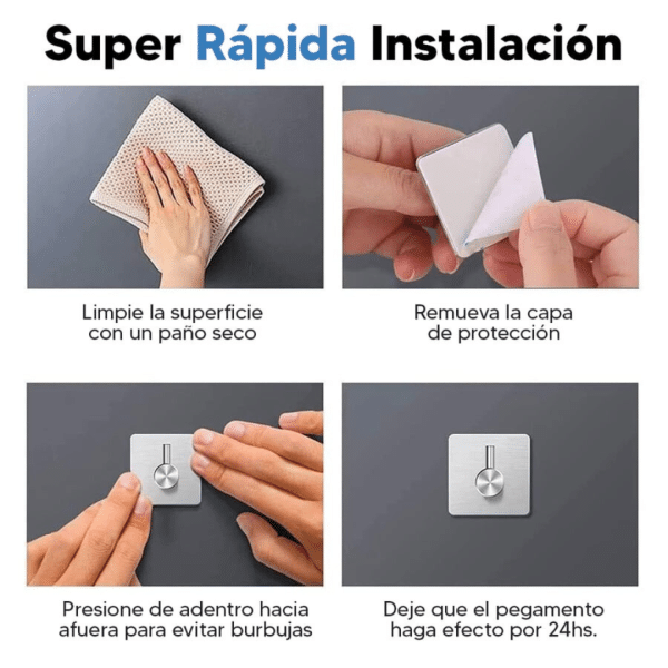 Set Ganchos de Pared Adhesivos de Níquel Cepillado Pack x4 - Imagen 4