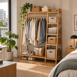 Perchero Para Ropa y Zapatos con 5 Estantes Madera