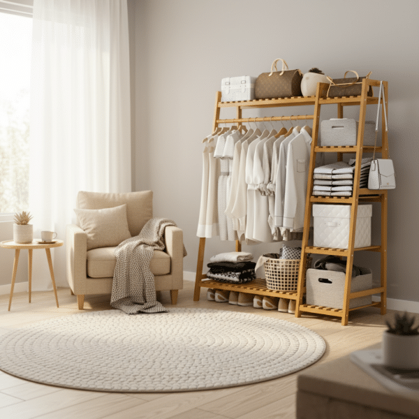 Perchero Para Ropa y Zapatos con 5 Estantes Madera - Imagen 3
