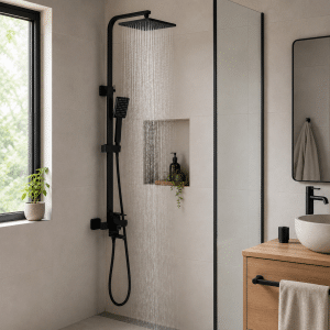 Duchero Barral Exterior Monocomando Baño Moderno Negro