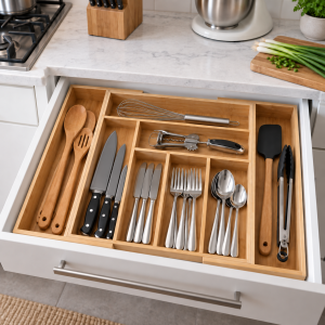 Organizador Extensible de Bambú Útiles y Cubiertos