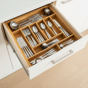 Organizador Extensible de Bambú Útiles y Cubiertos