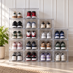 Caja de Zapatos Transparente Apilable con Imán Seguro