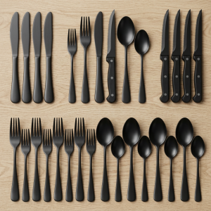 Set de Cubiertos de Acero Inoxidable Negros 24 Piezas