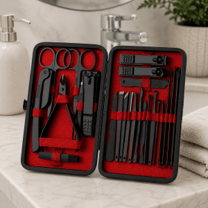 Kit de Manicura 24 Piezas, Acero al Carbono, con Estuche de Cuero