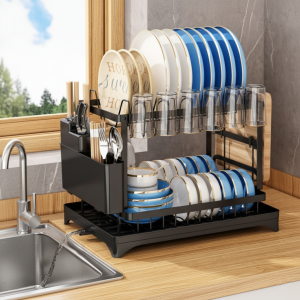 Escurridor de Platos de Acero al Carbono 2 Niveles y Desagüe