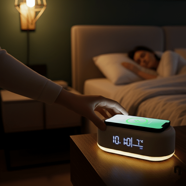 Reloj Digital con Cargador Inalámbrico 15W y Luz Veladora - Imagen 3