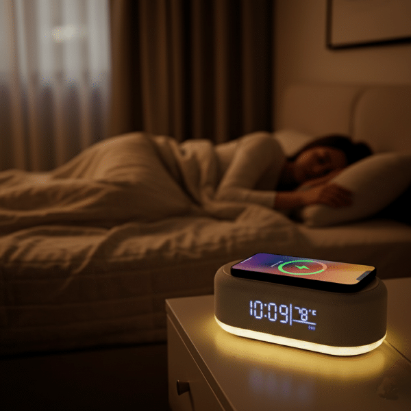 Reloj Digital con Cargador Inalámbrico 15W y Luz Veladora - Imagen 4