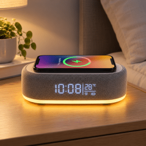 Reloj Digital con Cargador Inalámbrico 15W y Luz Veladora