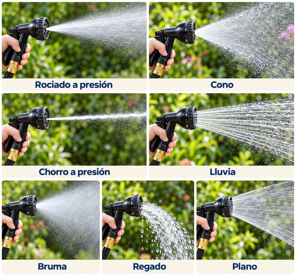 🚿 7 modos de riego en una pistola