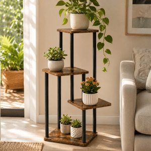 Soporte Plantas Metal y Madera 4 Niveles Porta Macetas
