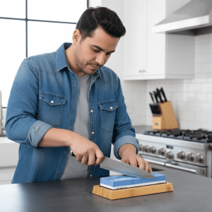 Afilador de Cuchillos con Base Bambú Eficiente Universal