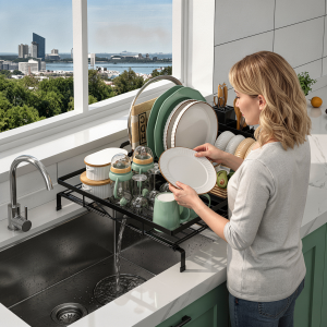 Escurridor de Platos Extensible con Drenaje Eficiente