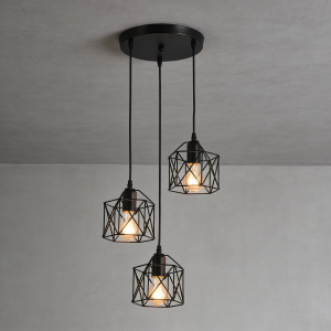 Lámpara Industrial Colgante 3 Luces Hierro