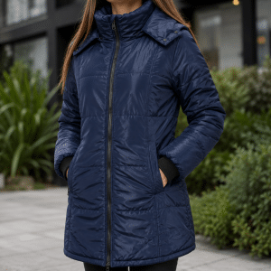 Campera Parka Azul Impermeable Con Capucha Para Dama