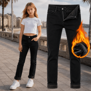 Jean Pantalón Térmico Forrado Polar Negro Niña