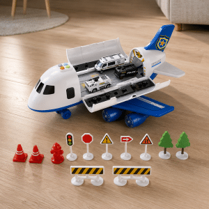 Avión con Pista Desplegable – Autos, Señales, Luces y Sonido