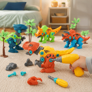 Dinosaurios Para Armar Con Taladro Set X4 Con Valija Niños