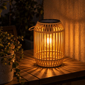 Lámpara Solar de Mimbre Luz Cálida para Jardín y Exterior